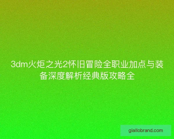 3dm火炬之光2怀旧冒险全职业加点与装备深度解析经典版攻略全